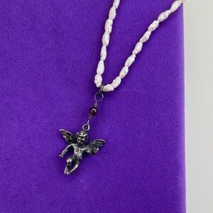💛 Vintage Sterling Silver Cherub Pendant Necklace with Pearls